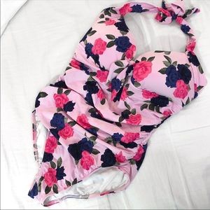 Seafolly pink floral one piece swimsuit, size 12